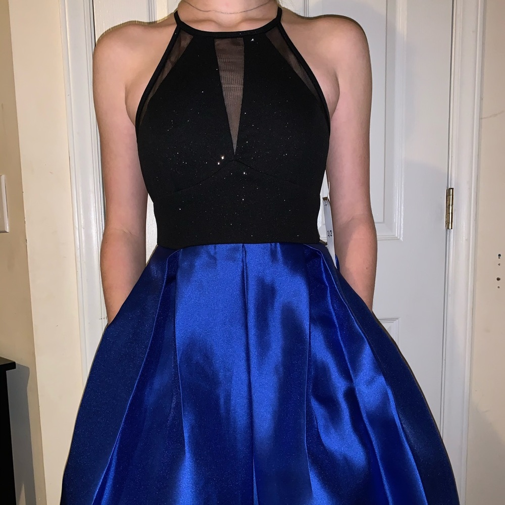 Blue and black cocktail dress